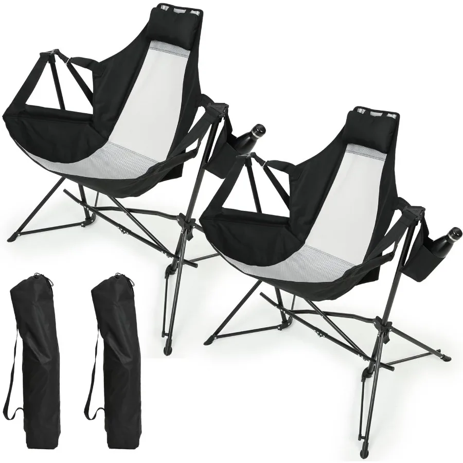 

Hammock Camping Chair Folding Portable Rocking Chair Aluminum Alloy Adjustable Back Swinging Chair with Pillow Cup Holder Recli