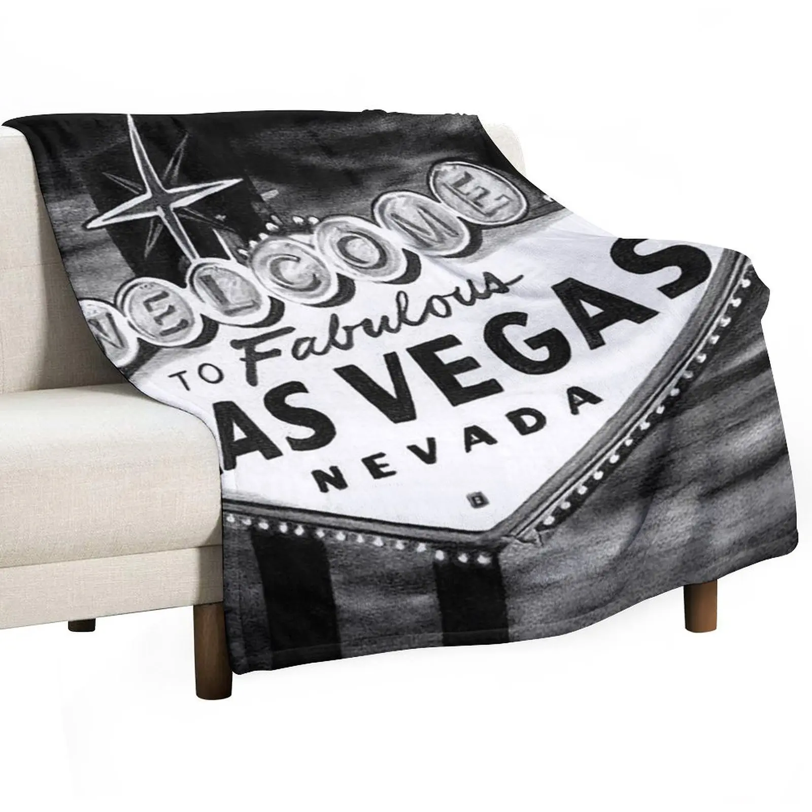 Welcome to Las Vegas, Las Vegas Sign, Fabulous Neon Black and White Vegas Sign Throw Blanket