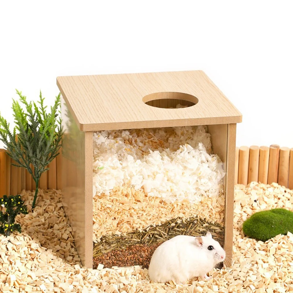 Hamster Sand Bath Box Wooden Shower House Chinchilla Digging Sand Bathtub Box Hole Landscaping Supplies Box