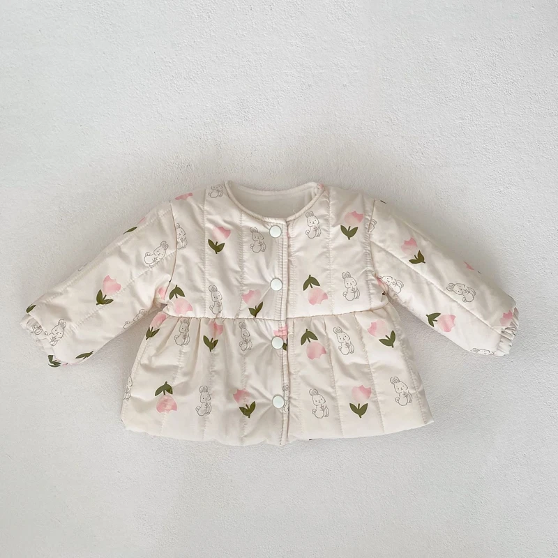 Autumn and winter new baby clothes 0-3 years old baby clothes baby girls rabbit pressed cotton long-sleeved outdoor clothes