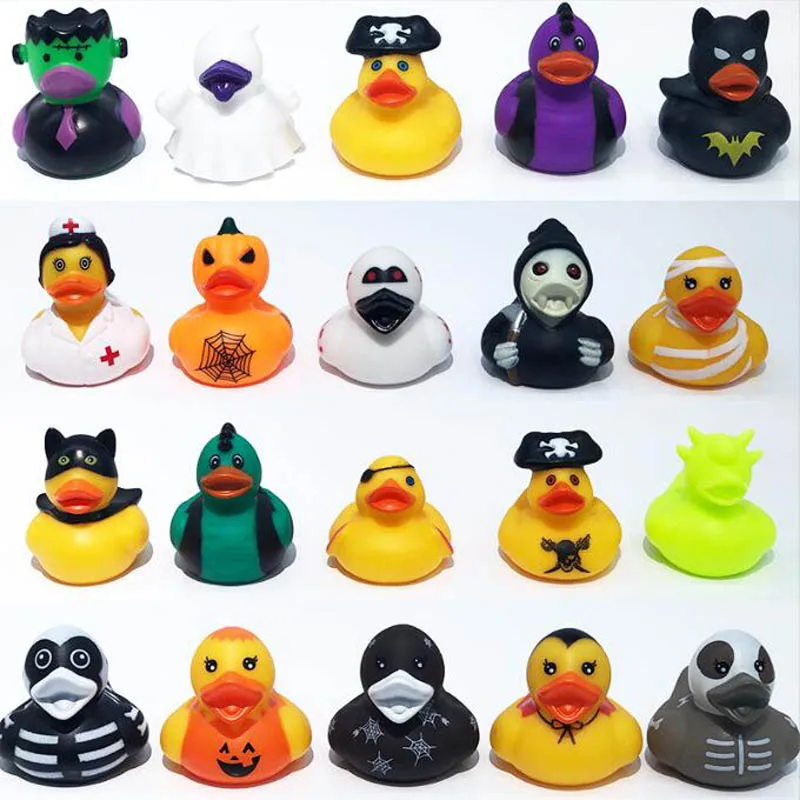 5-30PCS Halloween Vinyl Duck Toys Baby Bathing Water Play Toy Small Duck Floating Water Toys Halloween Scene Ornaments