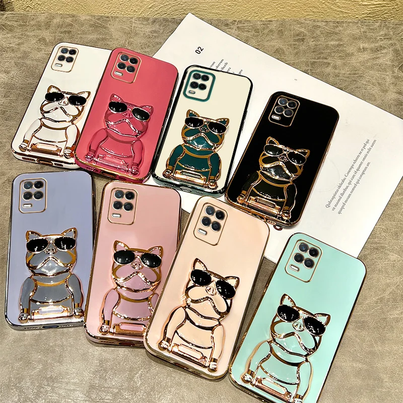 Plating French Bulldog Support Case for Samsung Galaxy S23 S22 Ultra S21 S20 FE S10 S9 S8 Note 20 9 8 Plus 10 Lite Soft Cover