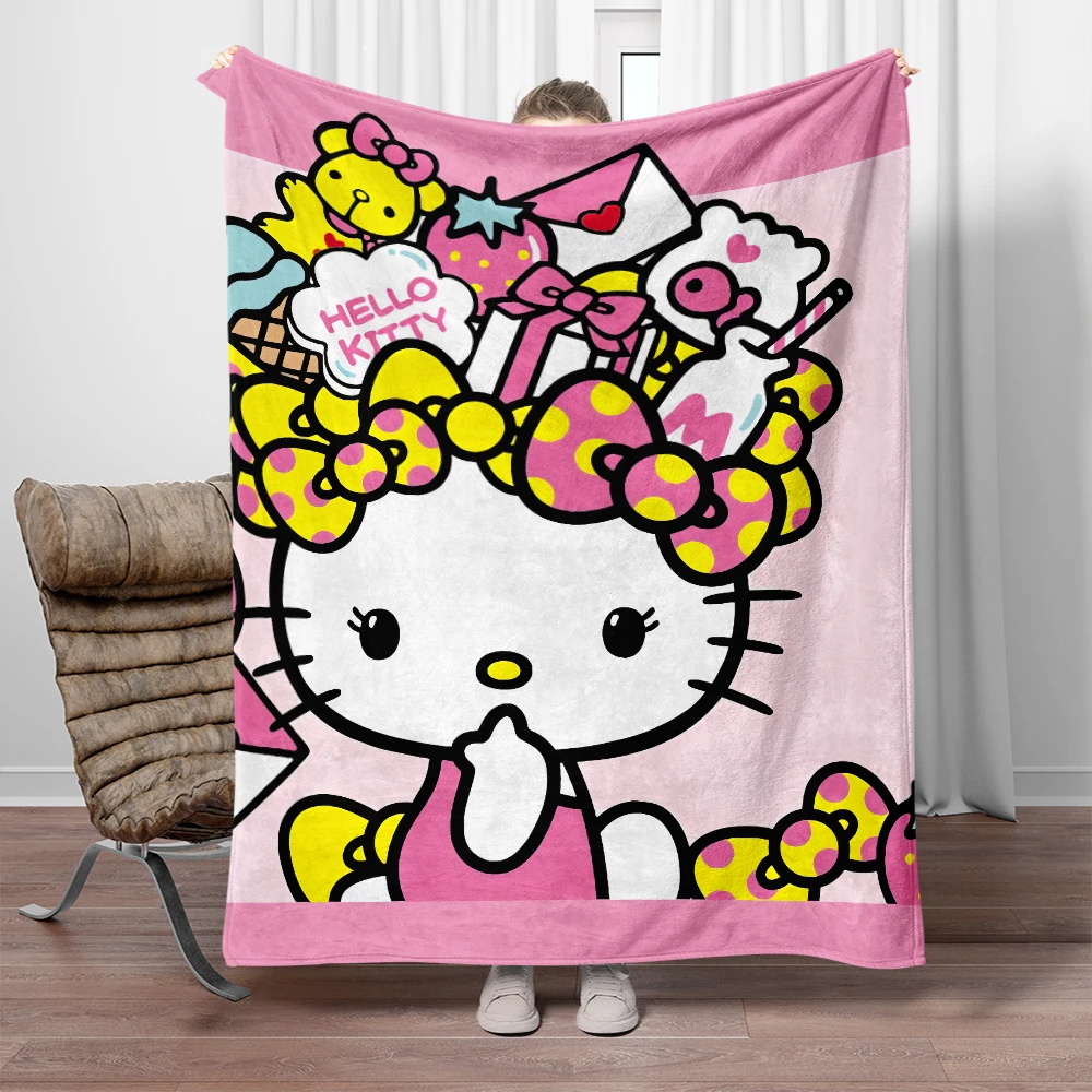 Cartoon Hello Kitty Sanrio Print Blanket Large Sofa Soft Warm Flannel Throw Blanket Bedroom,Camping,Outdoors,Picnic blankets.