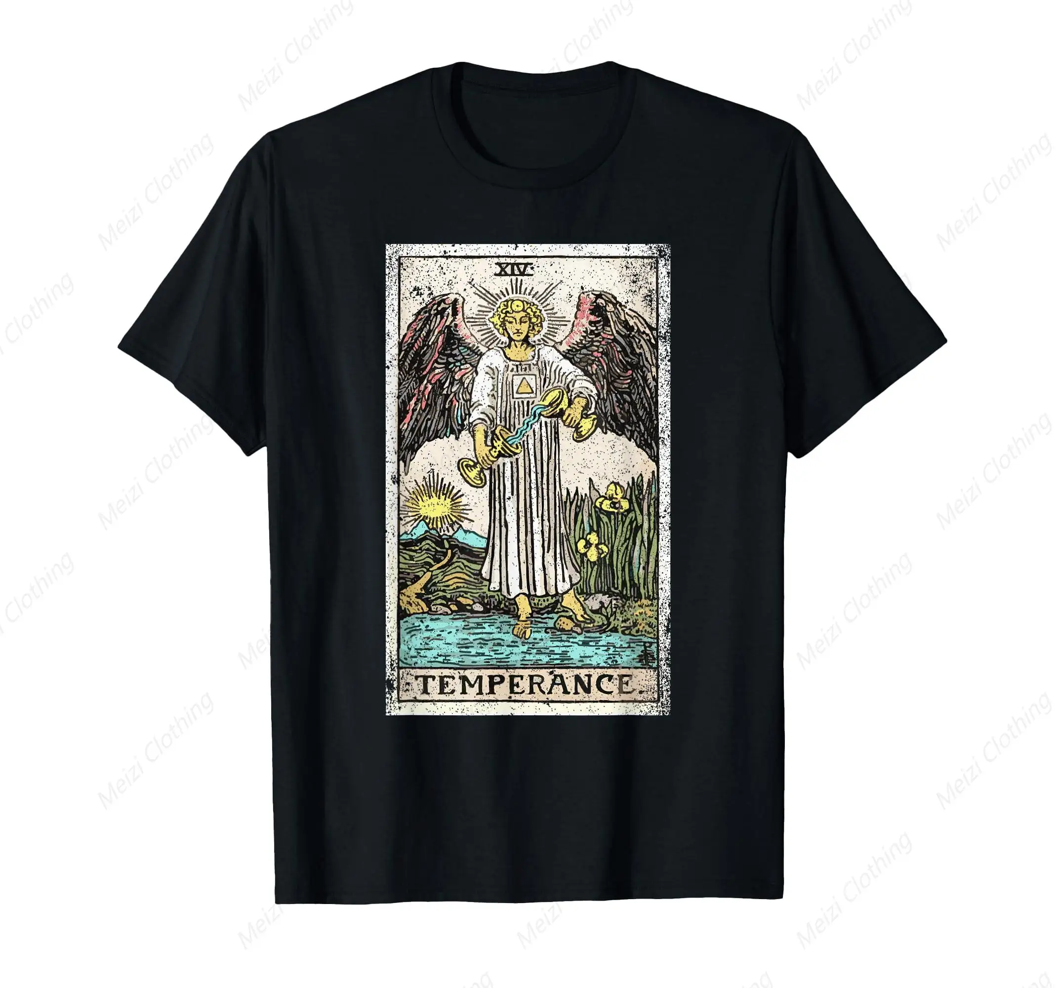 Temperance Tarot Card Printed T-shirt with Retro Design Fashionable Cotton Short Sleeve