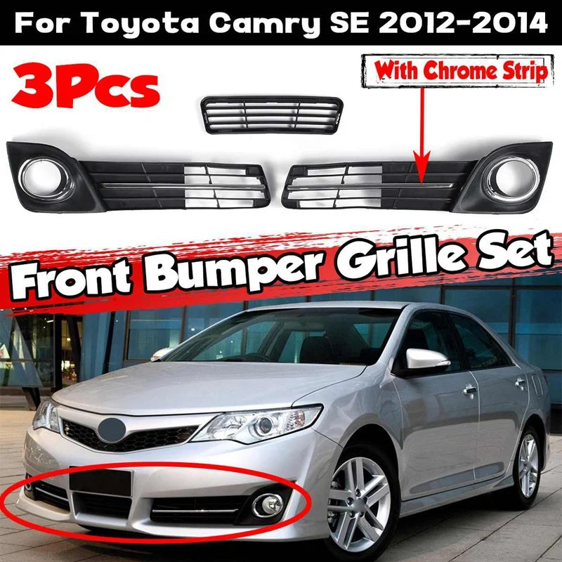 ABS Plastic 3Pcs Car Front Bumper Lower Grille Grill Fog Lamp Cover Bezel Set For Toyota Camry SE 2012 2013 2014