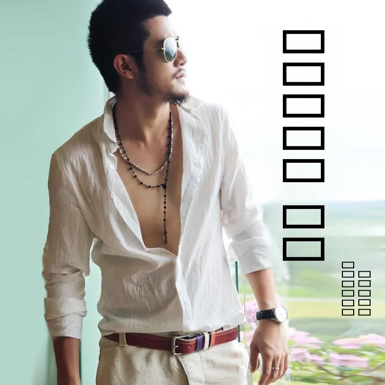 

Summer Casual Linen irt Men's Sun Protection Ultra-Thin Breathable Loose Long Sve Waed Cotton-Linen White irt