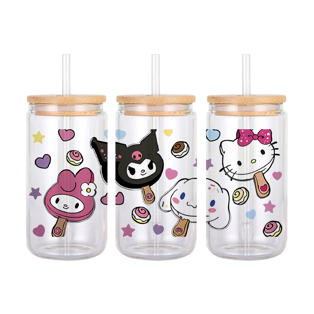 Multi-style Sanrio Hello Kitty Anime UV Transfer Printing Transparent Crystal Sticker Glass Cup Stationery Box DIY Stickers Girl