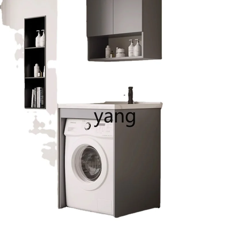 

Yjq Alumimum Washing Machine All-in-One Cabinet Small Apartment with Washboard Combination Wash Basin Washing Machine Cabinet