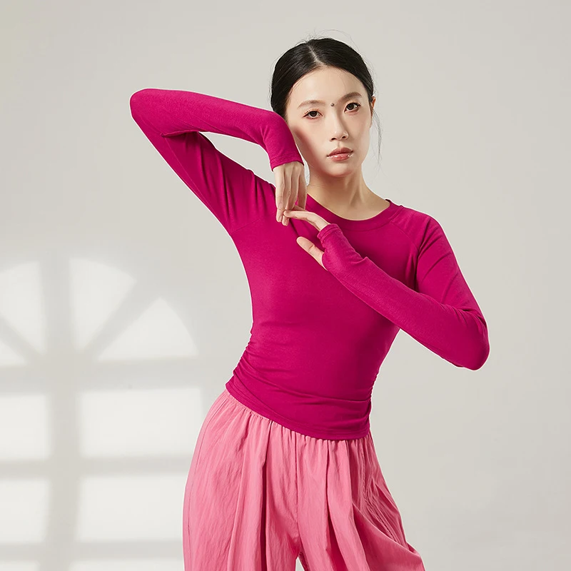 Top da donna eleganti da danza classica Camicetta da danza classica Danza moderna Manica lunga Adulti Adolescenti Camicie da pratica sportiva per yoga