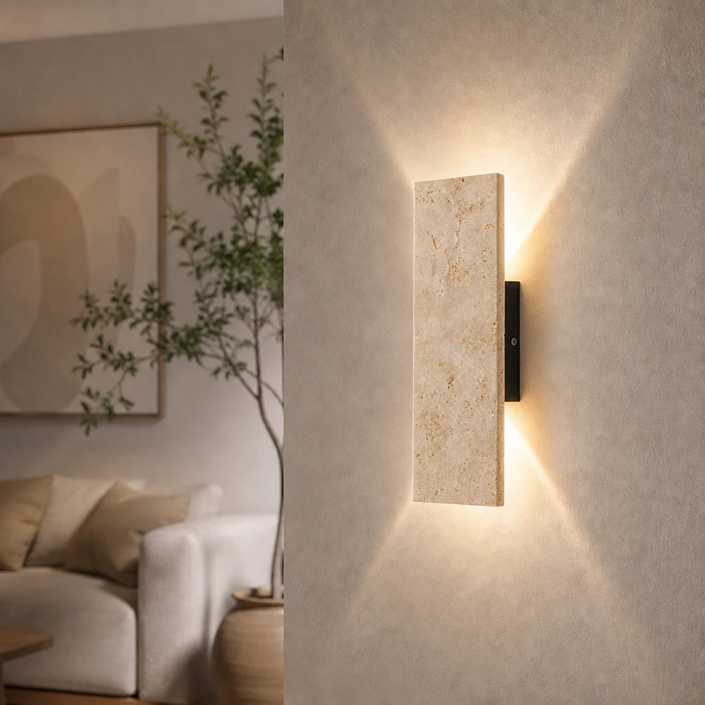 Lampe murale LED en travertin jaune naturel, étanche IP65, éclairage extérieur haut/bas, applique moderne pour villa, jardin, porche, 85-265V