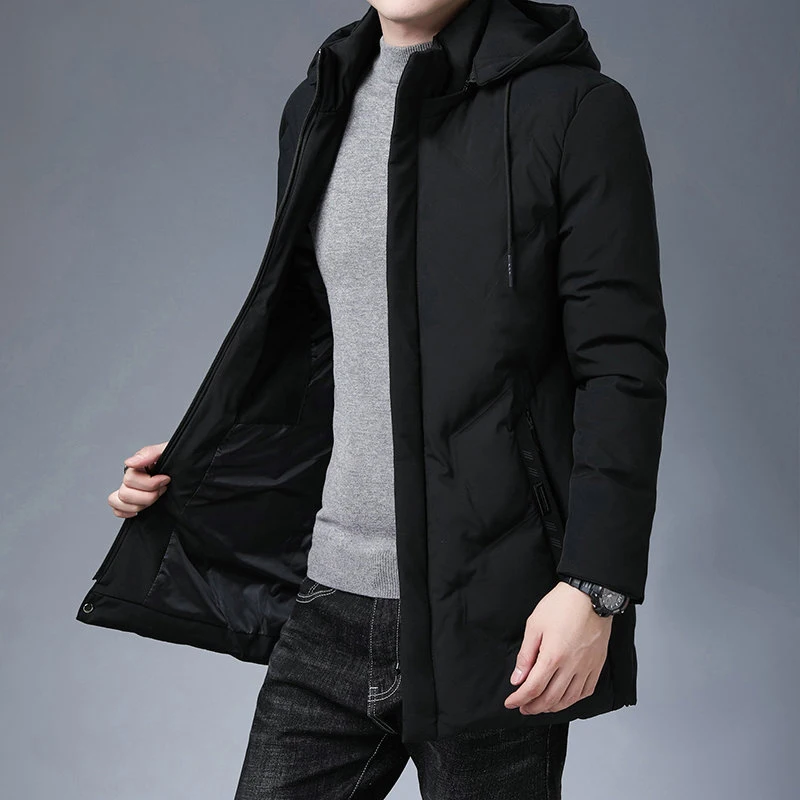 

HNDTAZ Men Long Parkas Coat Hooded Slim Fit Warm Thicken Jacket Outwear Windproof Coat Hooded Cotton-padded Zipper Windbreaker