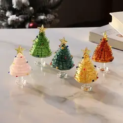 Home Decor Crystal Christmas Tree Handmade Brushed Glass Christmas Tree Figurines Crafts Mini Christmas Decoration Miniature