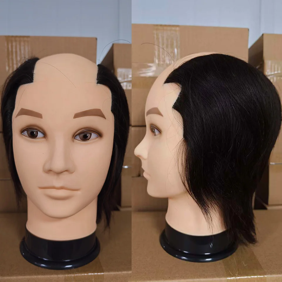 Black Bald Human Hair Male Mannequin Head,Reusable Cosmetology Mannequin Hairdressing Training Weaving Head