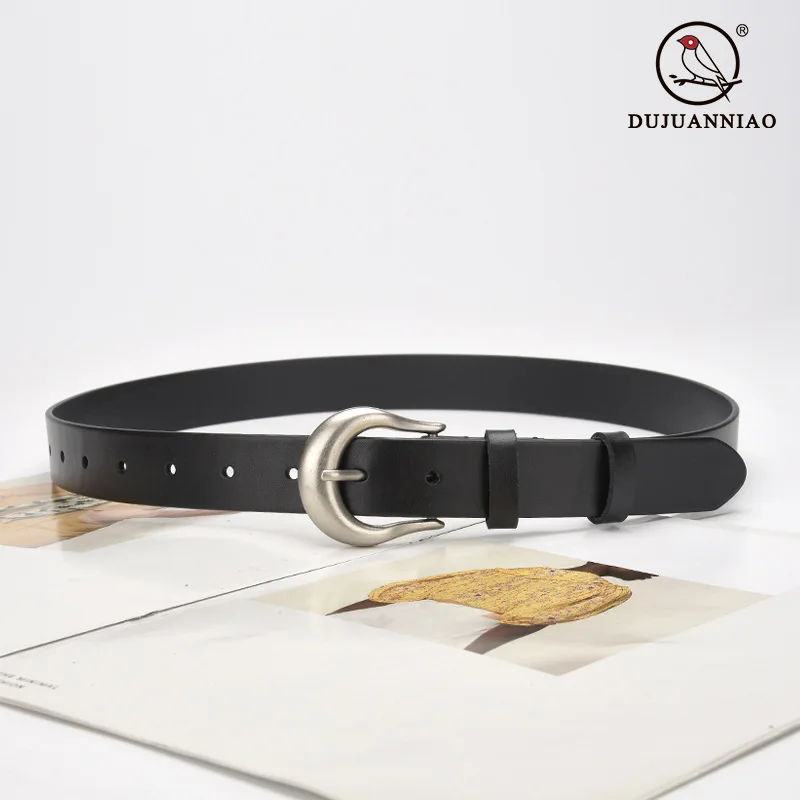 ヴィンテージレザーベルト女性のためのカジュアルピンバックルトップ層牛革多用途デニム装飾本革ベルト