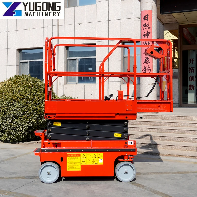 YG 6-12M 15M Scissor Lift Trailer Lift Aerial Work Platform Manual Hydraulic Lifting Platform Rough Terrain Scissor Lift 110V