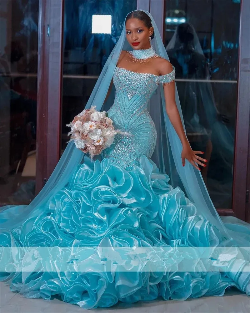 ice blue bridal dress Frozen Wedding SNOW Custom Size / Blue Please mention your kameez/gown/maxi/lehenga length with heels for perfect looks Blue Wedding Dresses - Dorris