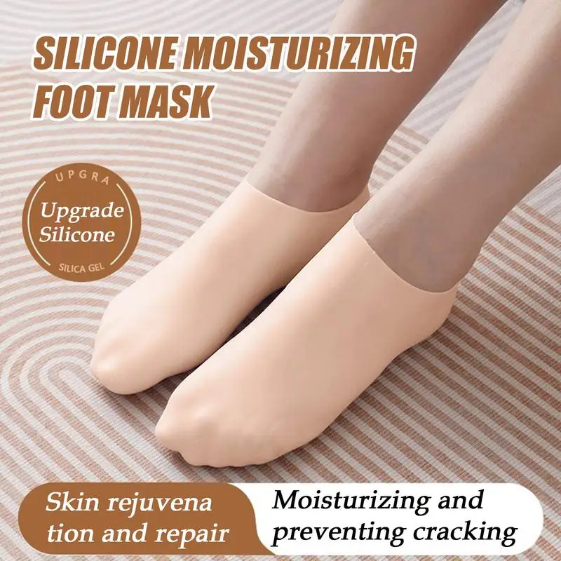 زوج واحد من الجوارب المرطبة المصنوعة من السيليكون للنساء، جوارب جل ناعمة، جوارب باديكير للسبا للسيدات، أقدام جافة لتنعيم البشرة الخشنة والعناية بالقدم