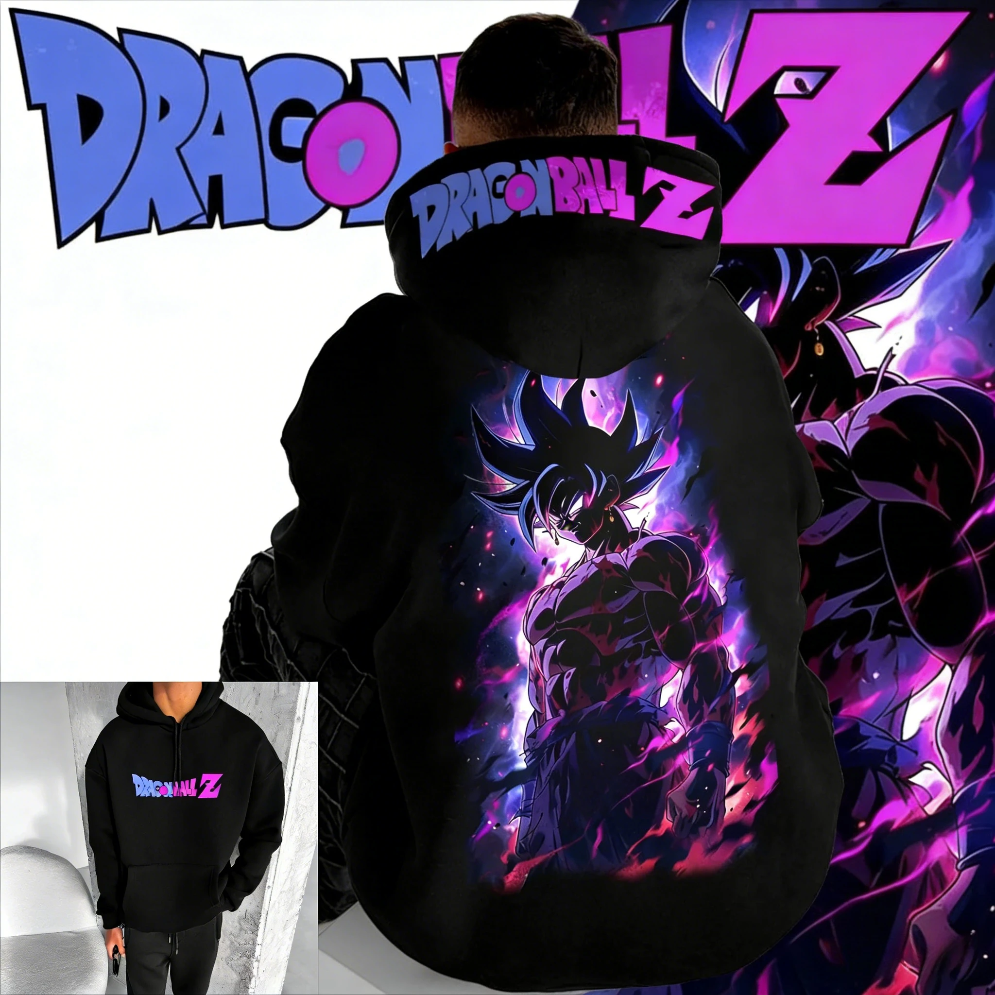 

Худи унисекс из чистого хлопка с принтом Dragon Ball Z: Гоку в режиме Dark Ultra Instinct, на флисовой подкладке, осень-зима 2026, для мужчин, женщин и детей