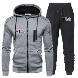 New Men's Fashion Trend Sportswear Casual and Minimalist Jogging Suit Outdoor Set Zippered Hoodie and Black Sports Pants 2-piece