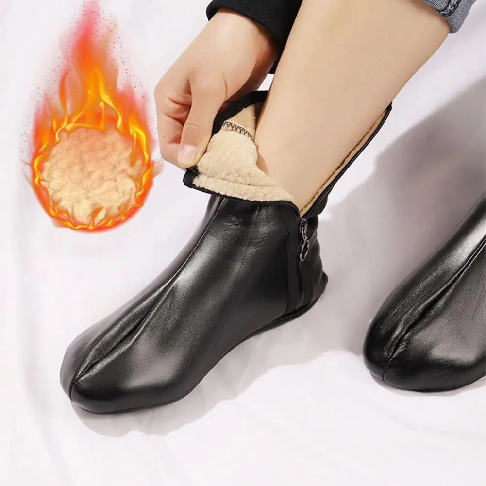 

Unisex Winter Warm Floor Socks Faux Leather Plush Thicken Zipper Soft Keep Warm Waterproof Winter Mid Tube Socks Female Socks