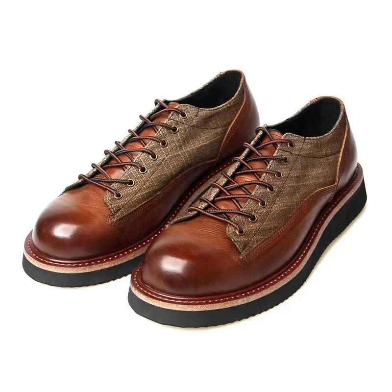 

Round Toe Lace Up Men Genuine Leather Casual Shoes Handmade Vintage Designer Men Platform Sneakers Chaussure Homme