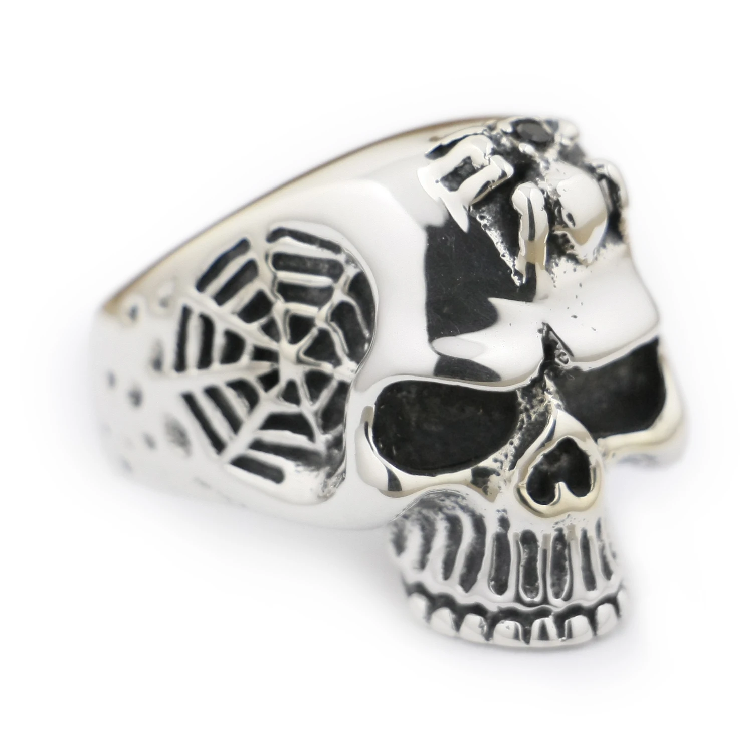 925 Sterling Silver Spider Net Skull Ring Punk Jewelry 9Q001 US Size 7~15