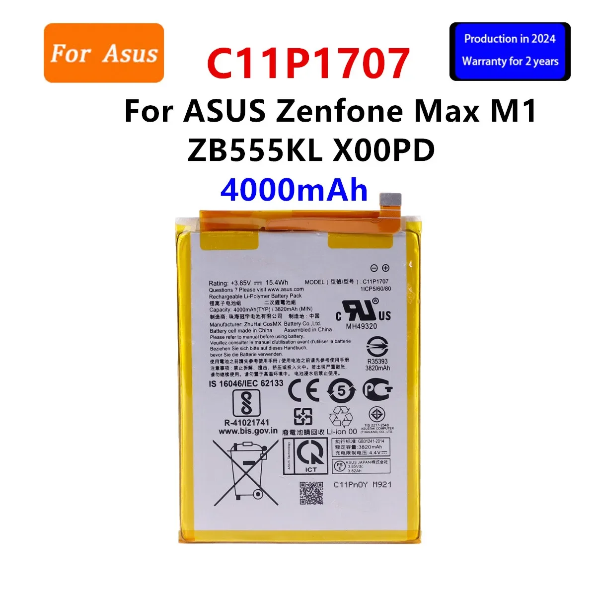 Brand New Battery C11P1707  4000mAh  For  ASUS Zenfone Max M1 ZB555KL X00PD  Phone  Battery +Tools