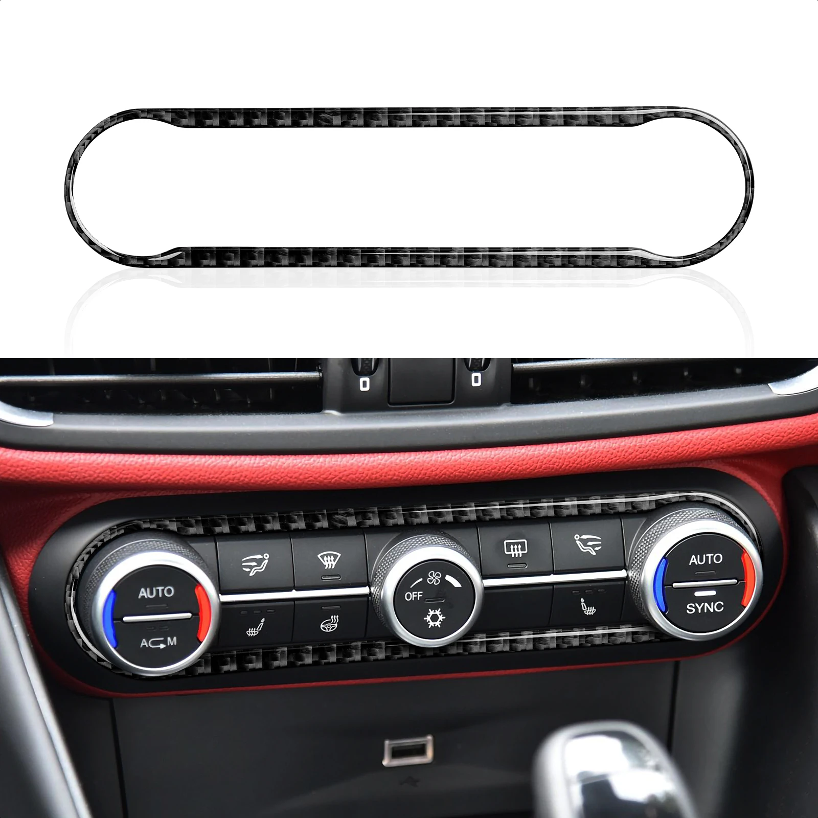 For Alfa Romeo Giulia 952/Stelvio 949 2016-2019 Car Center Climate Control knob Panel, Carbon Fiber Interior Sticker Accessories