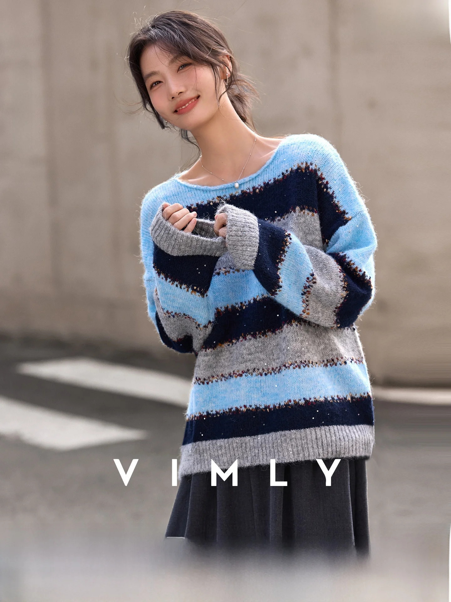 

Retro Striped Women's Sweater Spring 2026 Loose Fit round Ne Layering Inner Knitwear Casual Sle Polyester Fiber Long Sve