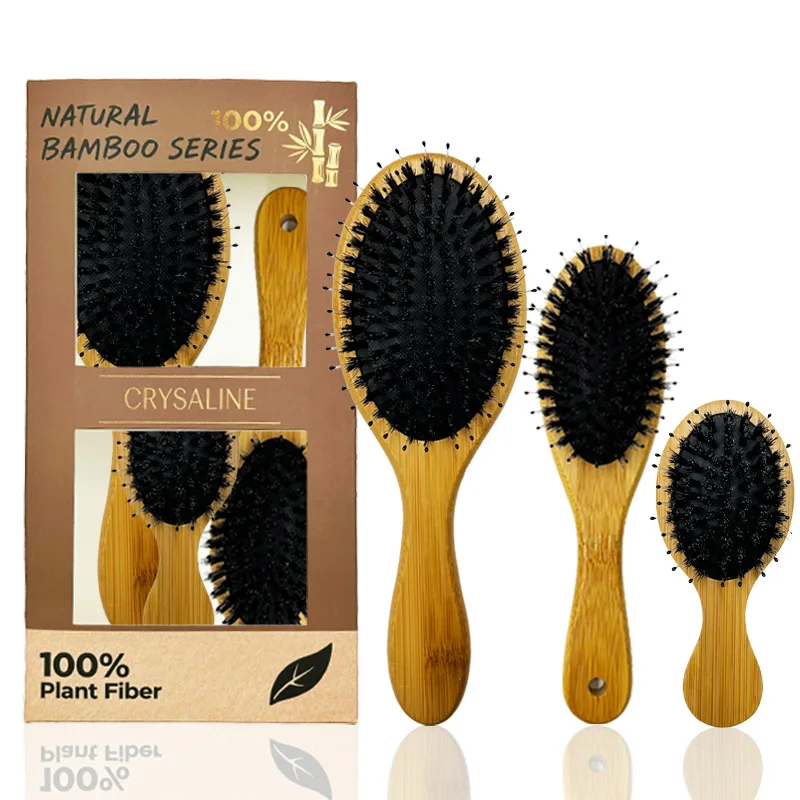 

Three-piece high-quality natural bamboo and wood hair combs: integrating bristle, air cushion and tooth comb designs for optimal
