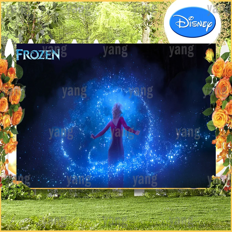 Cartoon Disney Frozen Magic Princess Anna Custom Girls Birthday Party Blue Glitter Backdrop Decoration Photography Background