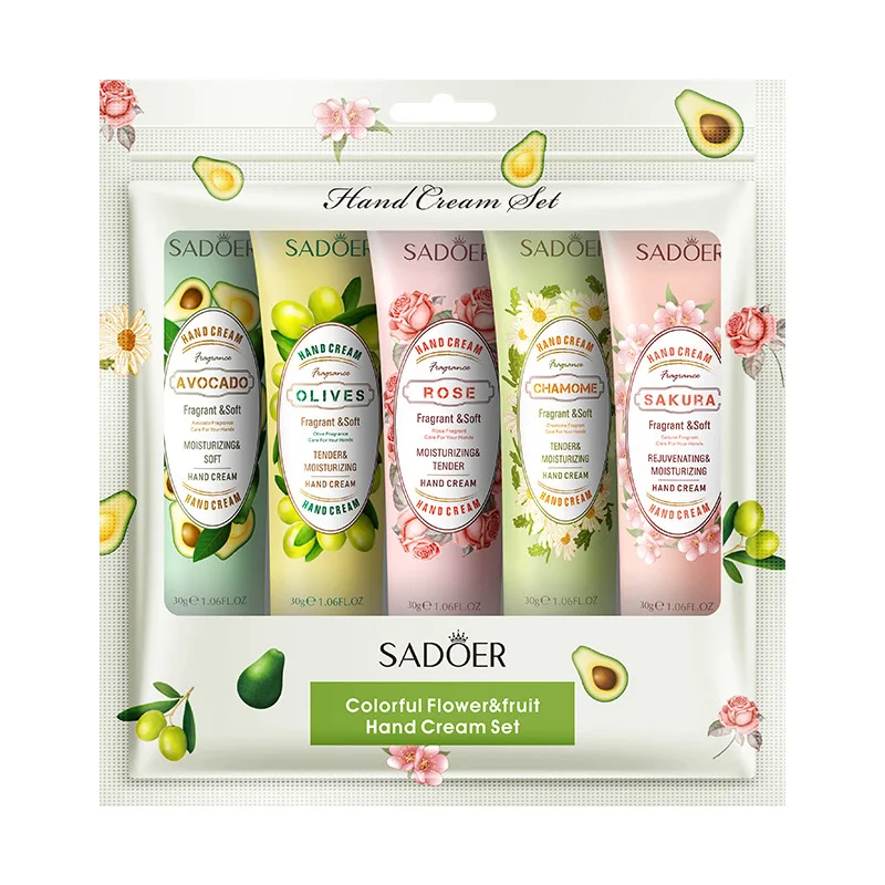 5Pcs/set Fruit Plant Fragrance Hand Cream Sets Moisturizing Repair Anti Dry Hand Lotion Sets Hands Skin Care Products