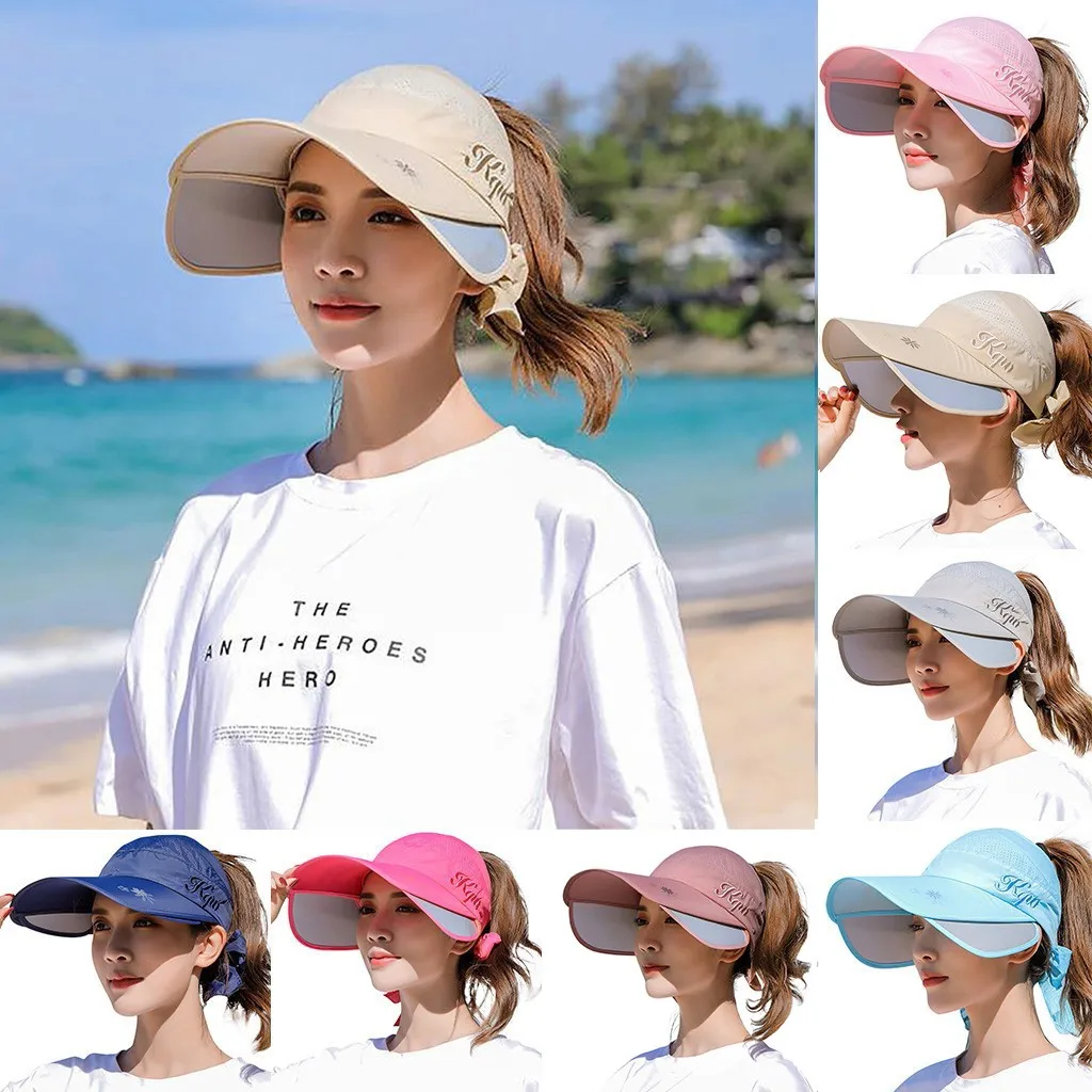 Women's Sun Hat Cycling Breathable Visor Caps Female Scalable Brim Empty Top Baseball Cap Wide Brim Cap UV Protection Beach Hats