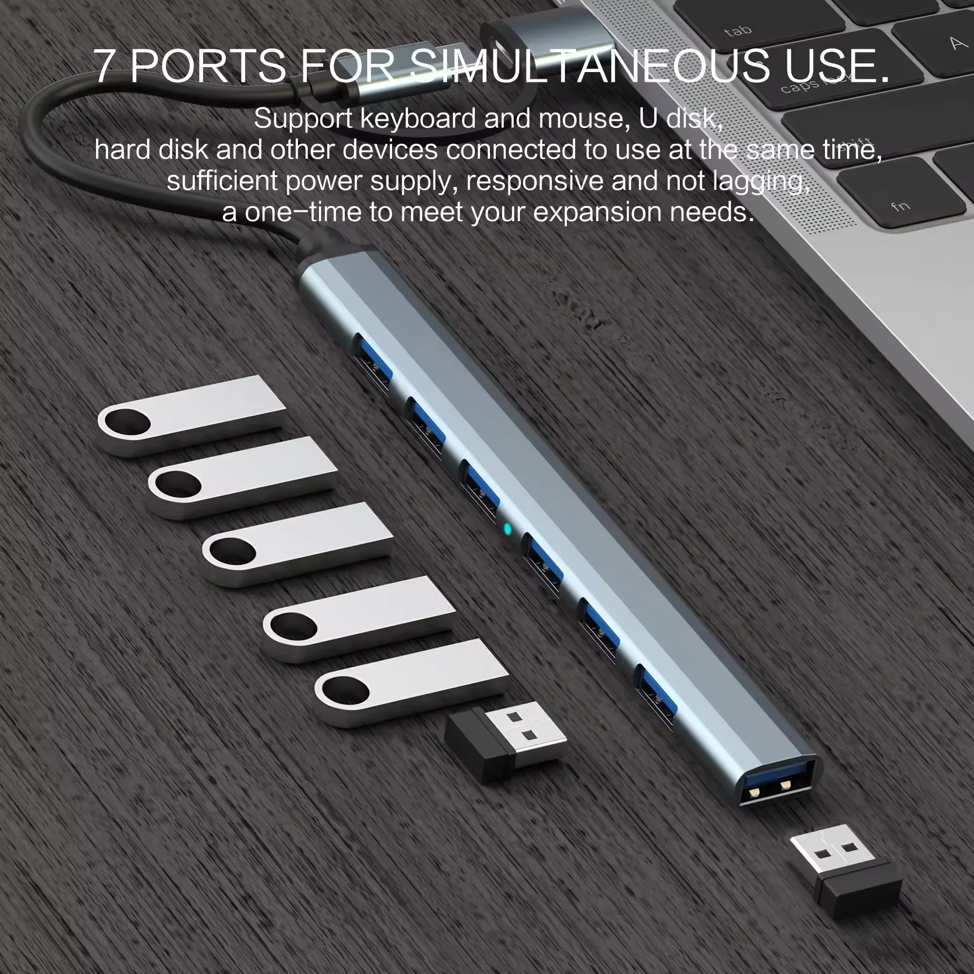 7 Ports USB 3.0 TypeC HUB Expander High Speed OTG Adapter Docking Station For PC Macbook Laptop Hard Drive Mouse Keyboard image 3