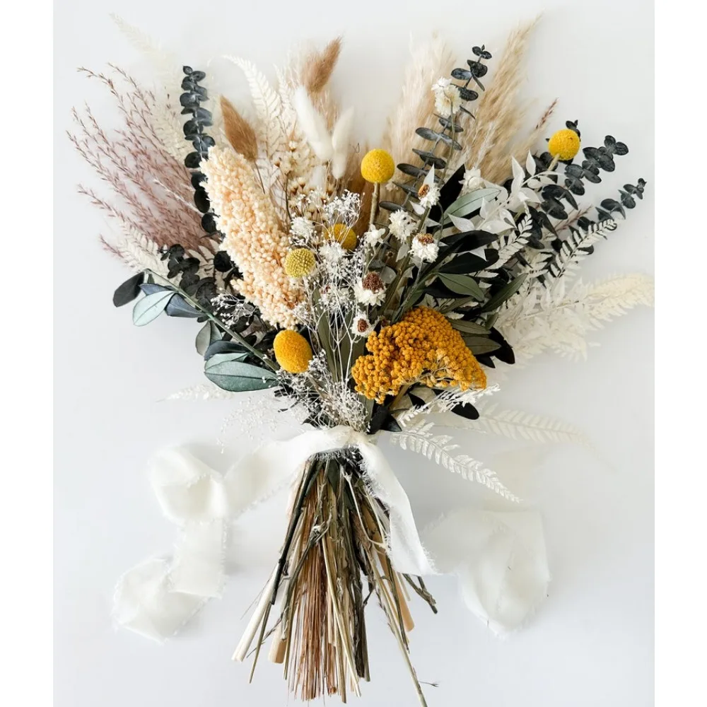 Flores secas para noivas e damas de honra, azeitona, flores silvestre, Pampas Grass Bouquet, flores do casamento