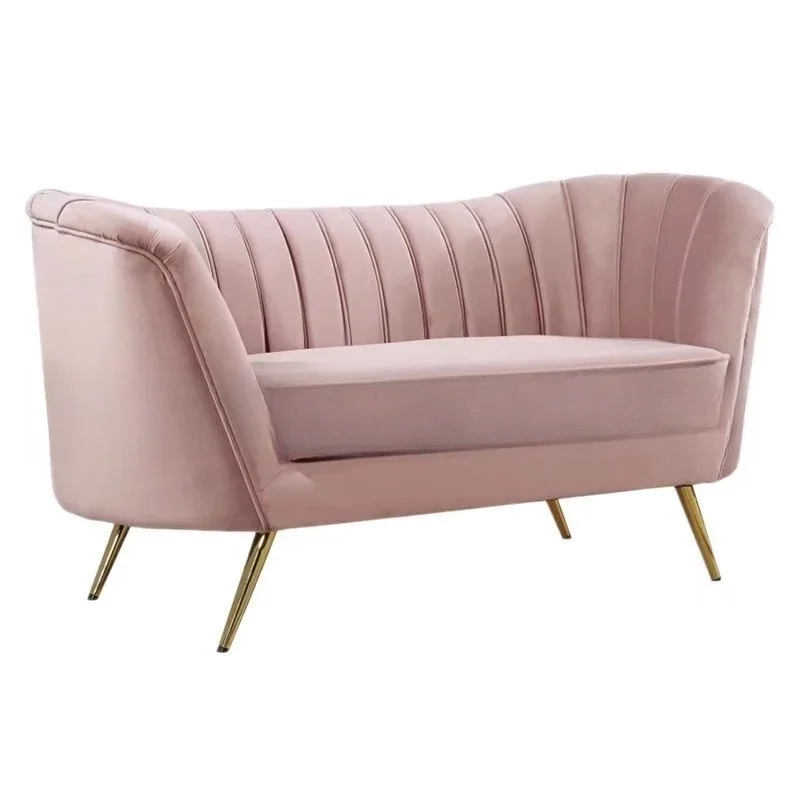 

Simple modern pink flannel curved three-person sofa furniture clothing store photo studio fashion stainless steel sofa