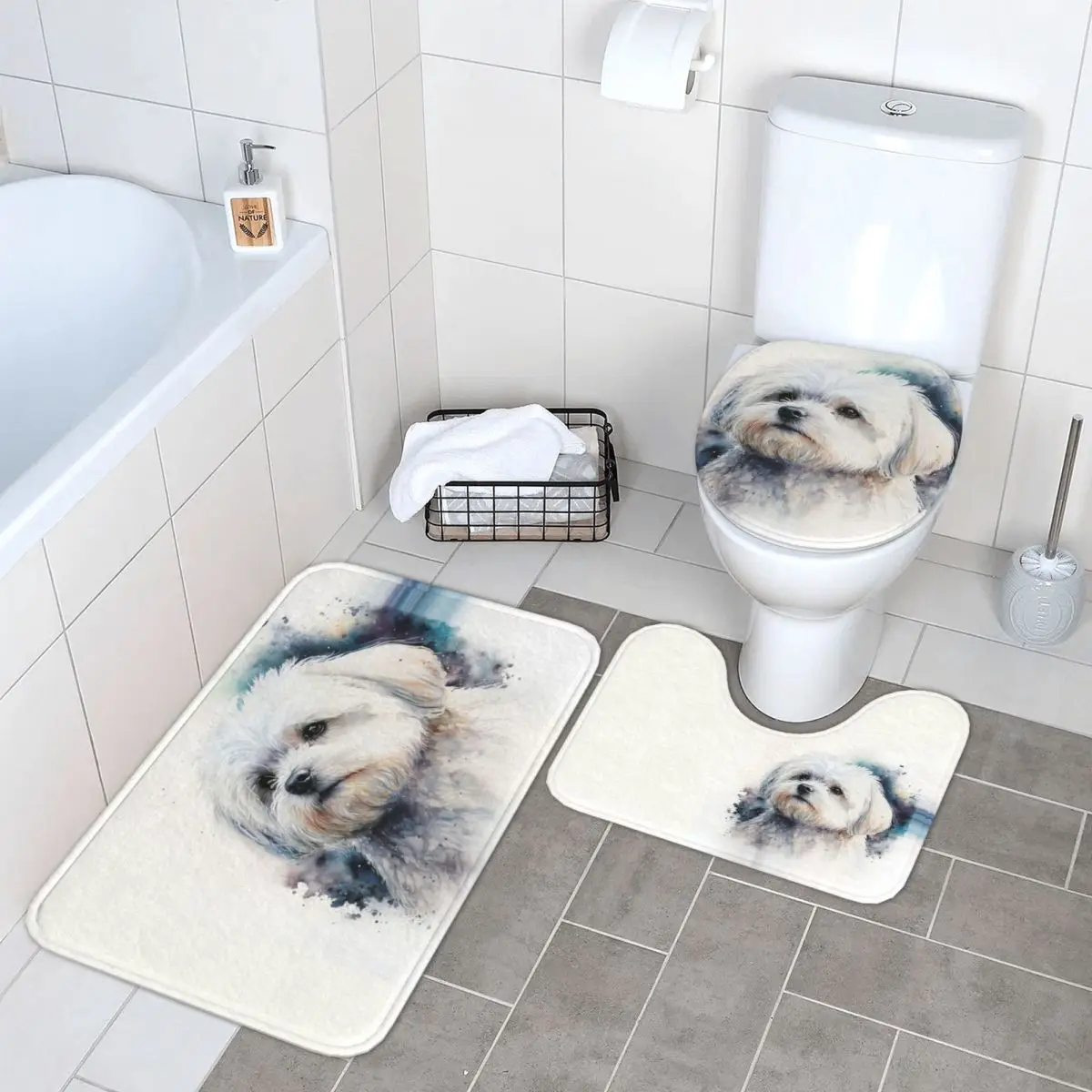 

Мальтийский собачий арт, 3-х предметный коврик для ванной, набор для ванной комнаты, крышка для унитаза, домашний декор, нескользящий ковер, напольный коврик
