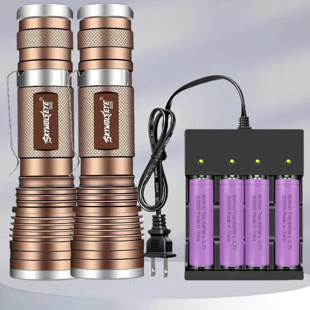 Skywolfeye 2 Pak Senter Led 3 Mode Pencahayaan Senter Taktis Super Terang dengan Baterai 4 Slot Pengisi Daya untuk Mendaki Membaca