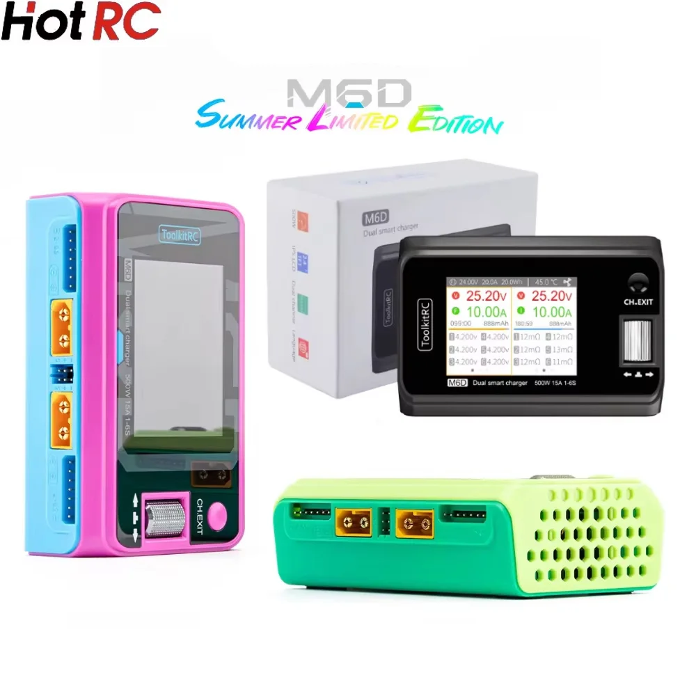 ToolkitRC M6D 500 واط 15A تيار مستمر ثنائي القناة شاحن ذكي صغير مفرغ ل 1-6S يبو LiHV الأسد NiMh Pb بطارية FPV نموذج أجزاء