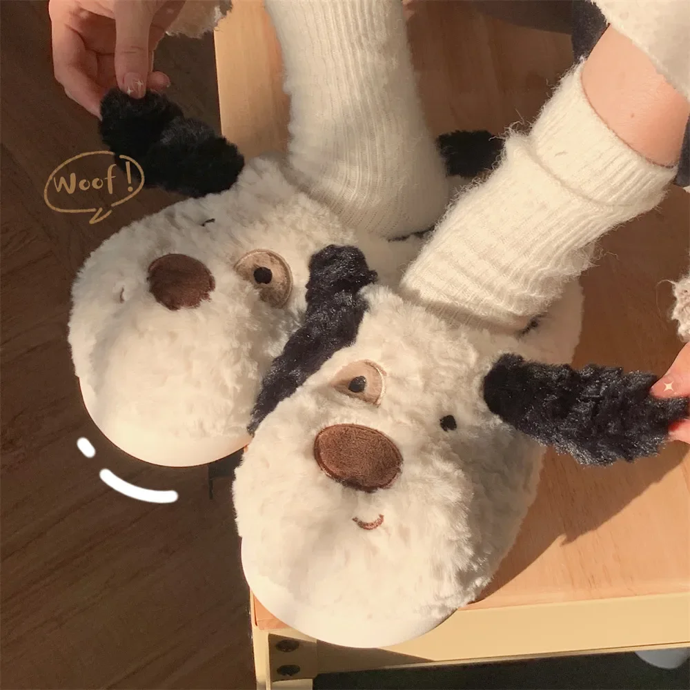 Soft platform comfortable women's autumn and winter velvet warm bag head cotton slippers cute spotted dog home cotton shoes