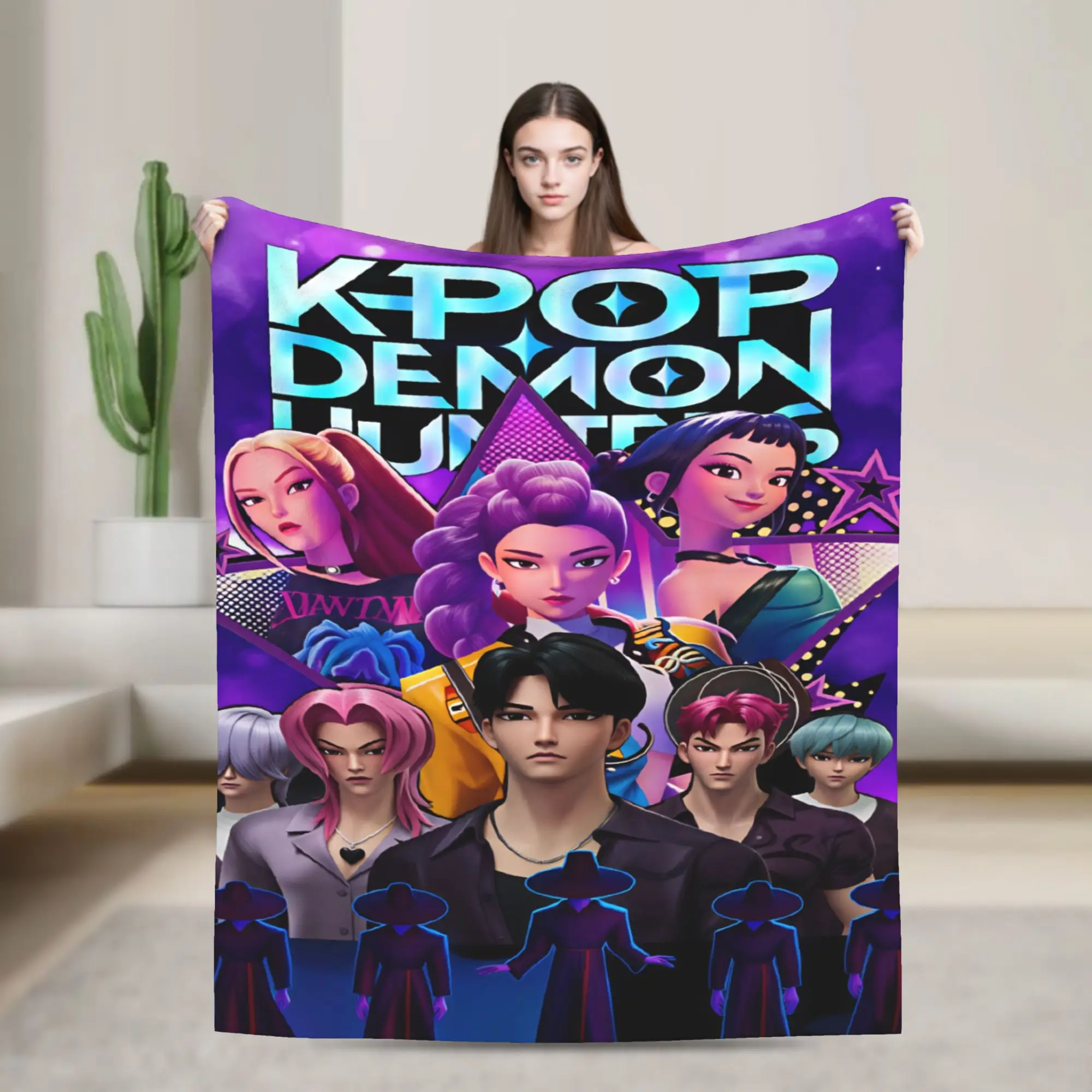 K-Pop Demon Hunters  Blankets  Warm Graphic Plush Bedding Throws For Living Room Travel Office Flannel Bedspread Bed Cover