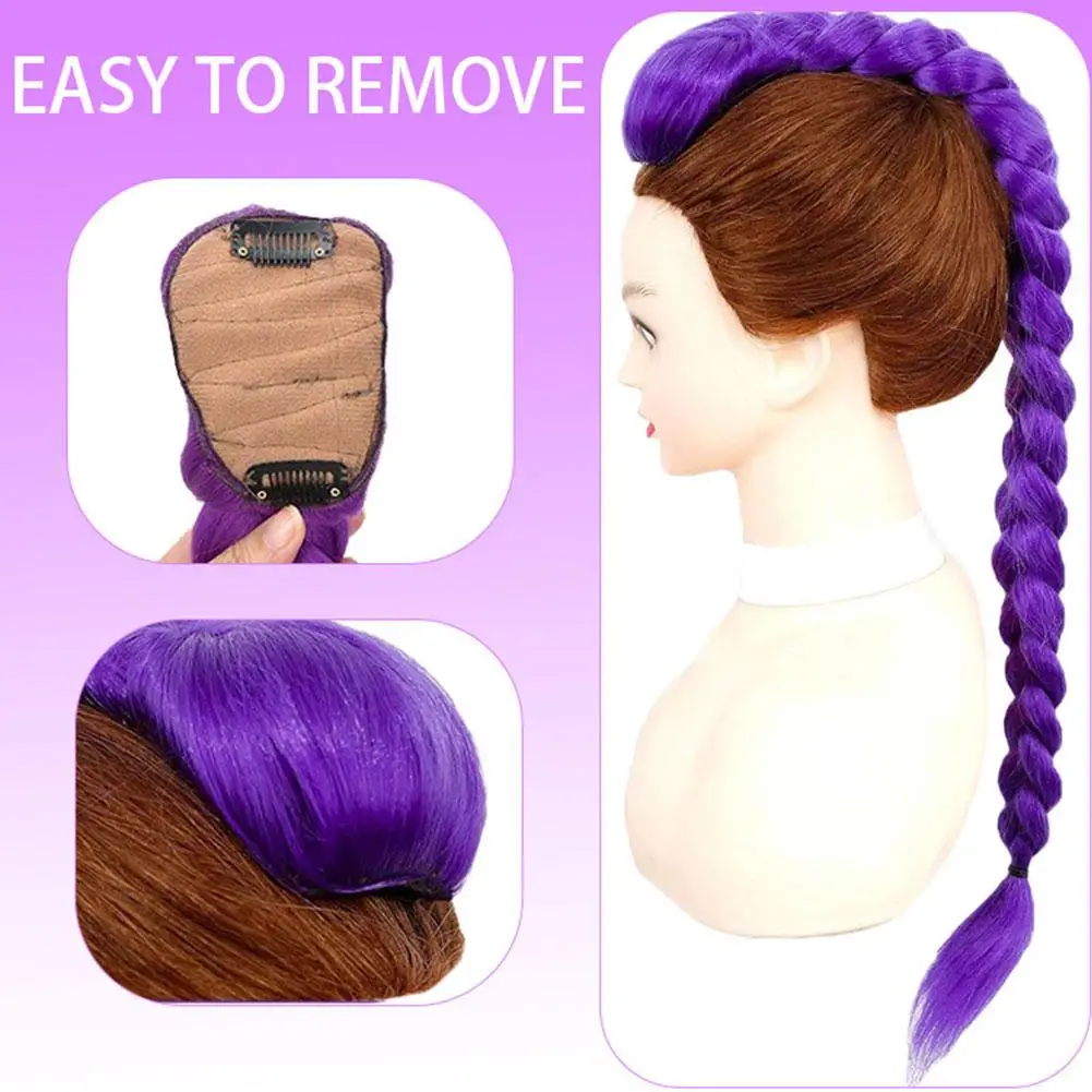 66cm Purple Braided Hair Ponytail Extensions for Kids Cosplay Long Purple Braids Rumi Hairstyle for Kids Christmas Party Use image 6
