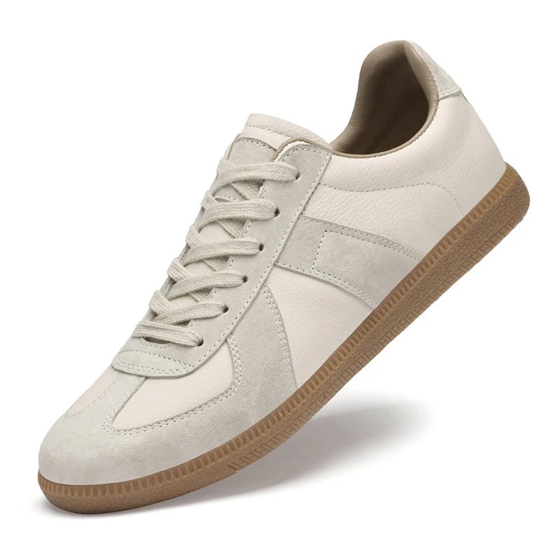 

Men's Black Leather & Suede Sneakers Retro German Army Trainers Casual Lace-up Shoes with Gum Sole