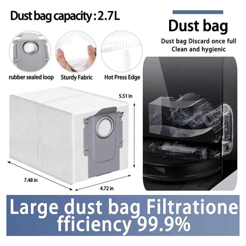 THIVN-Compatible For Roborock Saros 10R /S9 Maxv Slim Spare Parts Main Side Brush Filter Mop Dust Bag Accessories Consumables