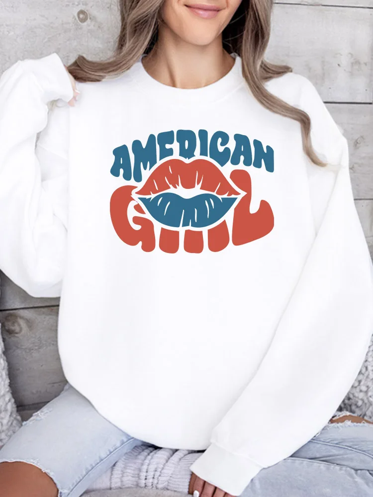 

Женская толстовка American Girl с графическим принтом, повседневный пуловер с длинными рукавами, свободный крой, уличная одежда для осени и зимы