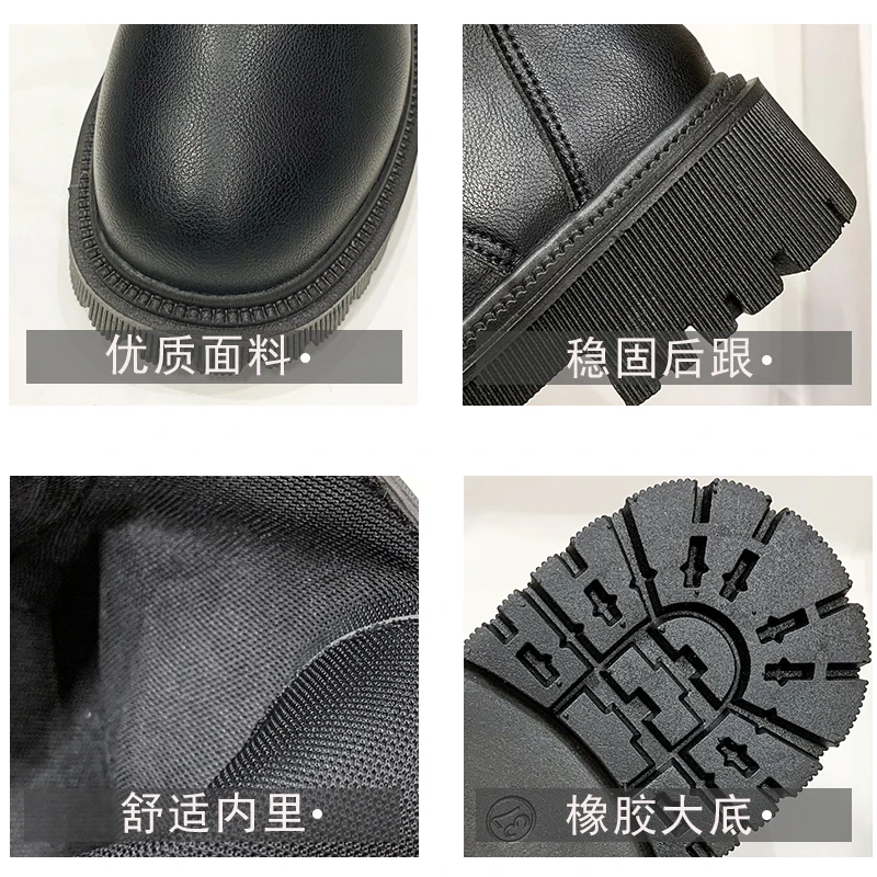 أحذية ركوب الخيل النسائية 2025 خريف/شتاء أحذية جلدية جديدة ذات نعل سميك أحذية جلدية قصيرة من الصوف وأحذية ثلج مقاومة للماء #6