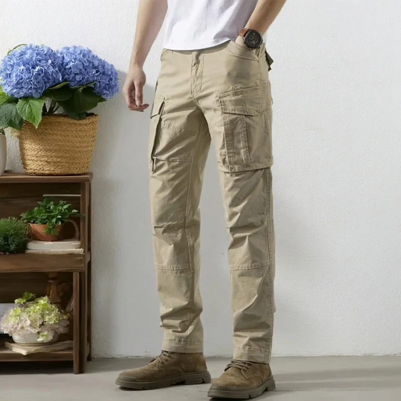

Loose Straight Leg Cargo Pants for Men Spring New Sle Outdoor Climbing Cycling Loose Cuffed Trousers Youth Casual Cotton