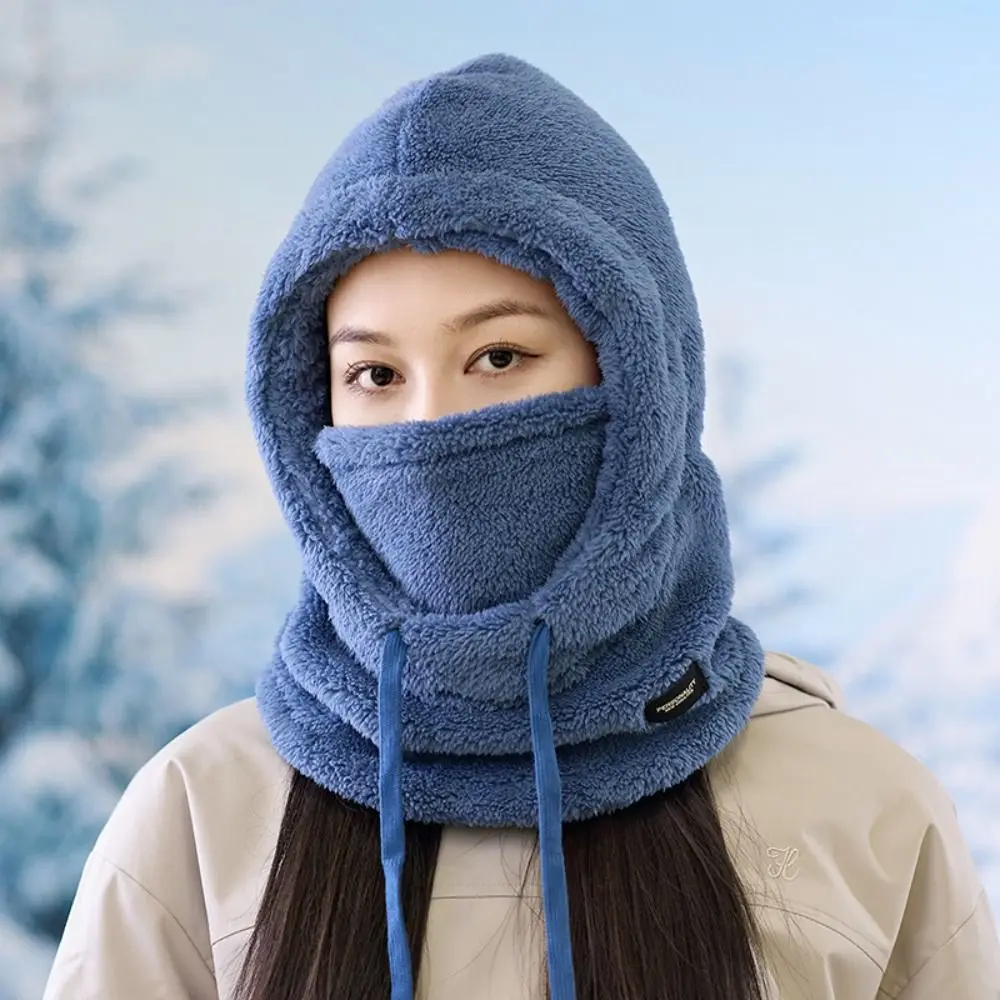 

Simple Solid Color Cycling Windproof Cap Keep Warm Hood Winter Balaclava Drawstring Scarf Ski Mask Hat Women