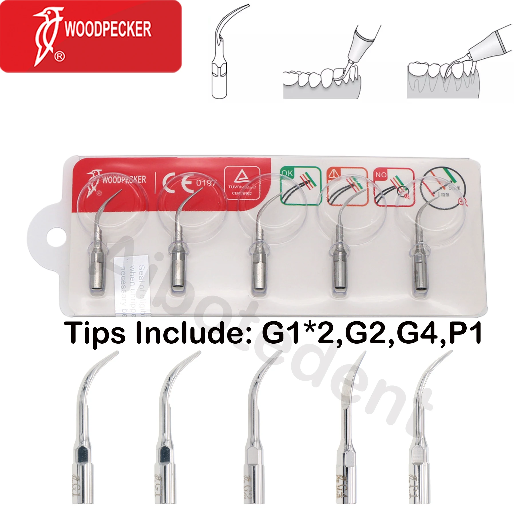 

Woodpecker Dental Ultrasonic Scaler Tips Kit Scaling Periodontic Endodontic Treat G1 G2 G4 P1 Fit EMS