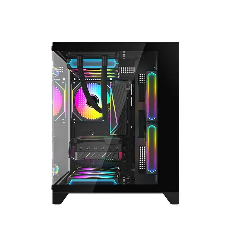 Sea View 360 Water Cooling PC Case Desktop Panoramic Side Panel Gaming M-ATX Computer Chassis for E-sports Setup